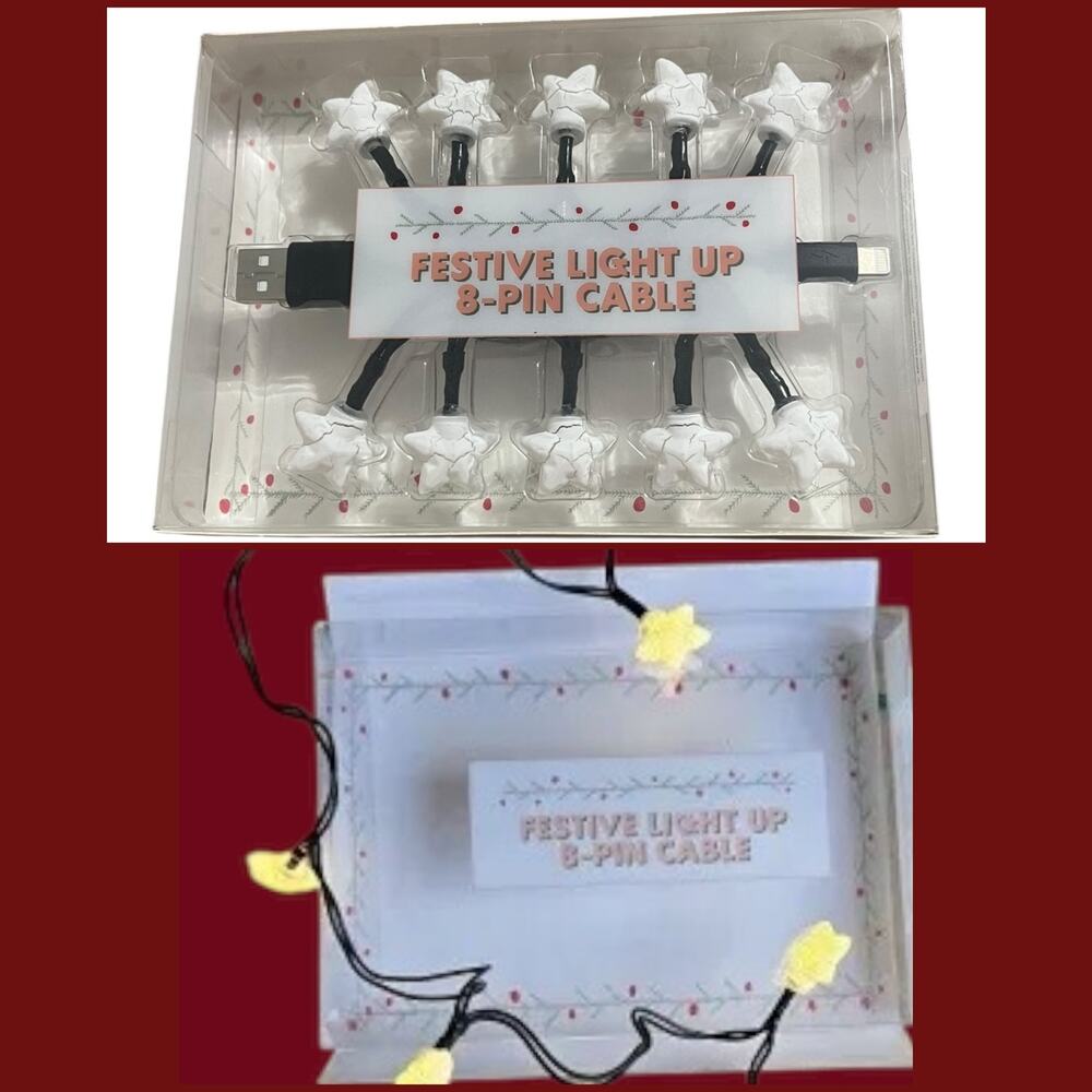 Vivitar Festive Stars Light Up 8-Pin USB-A Lightning Cable 50" CC-ES63-ST